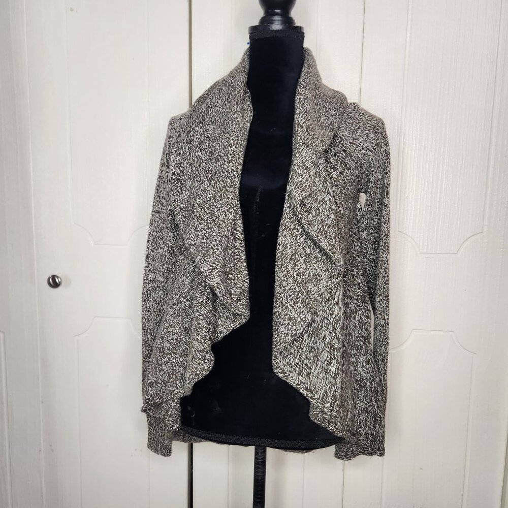 Tribal Open Front Waterfall Kaftan Knit Gray Crochet Cardigan